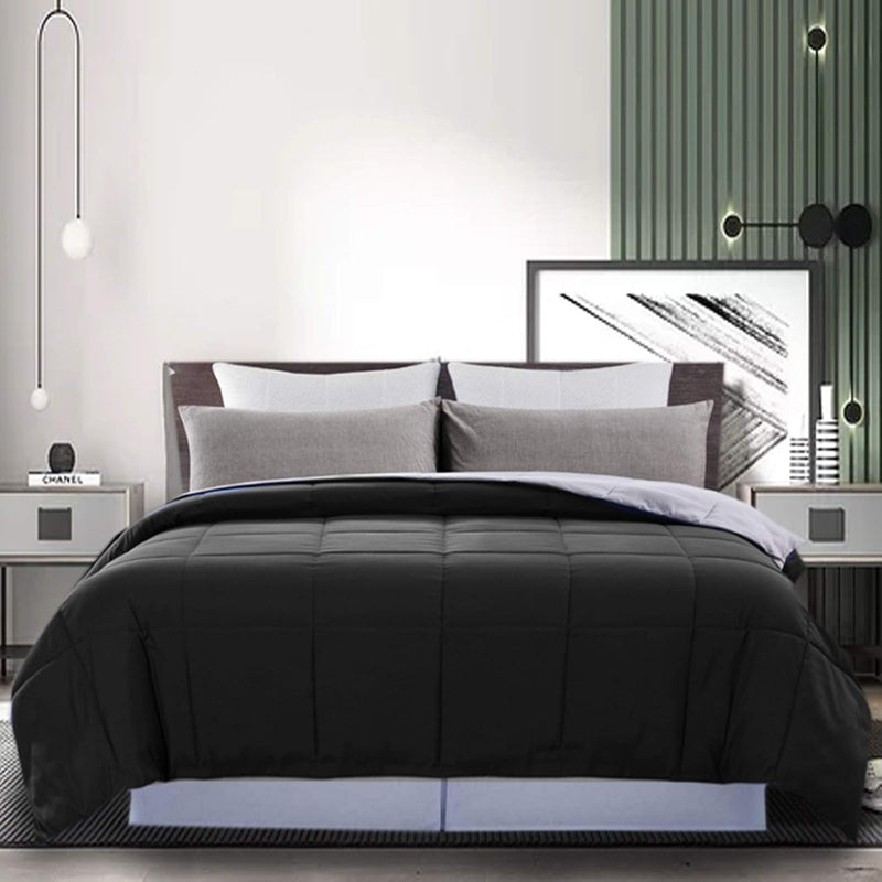 Reversible Comforter Twin Size-Black/Grey All Season Duvet Insert -Lightweight