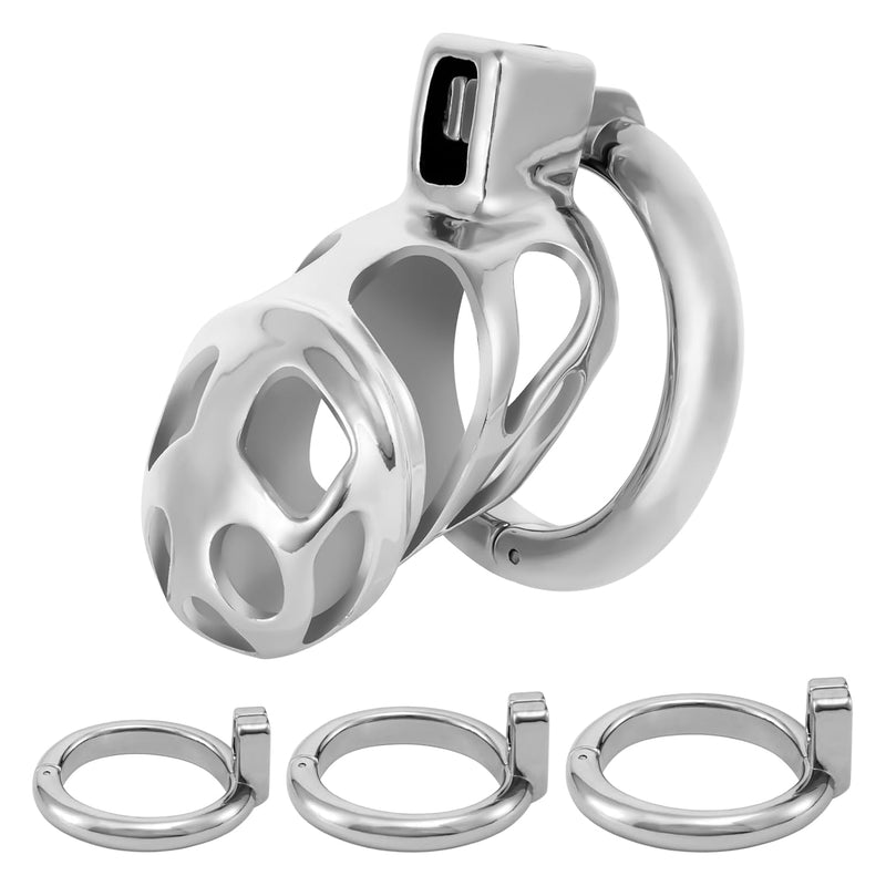Male Chastity Device Cock Cage - Zinc Alloy Invisible Lock Chastity Cage With 3 Active Rings & Keys Adult Sex Toy For Men Penis Exercise And Abstinence | Silvery