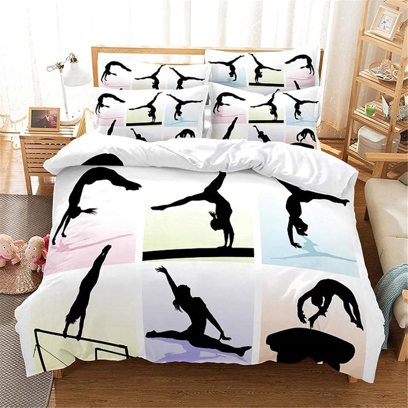 Duvet Cover Full Size White Gymnastics 3D Print Microfiber Bedding Duvet Cover