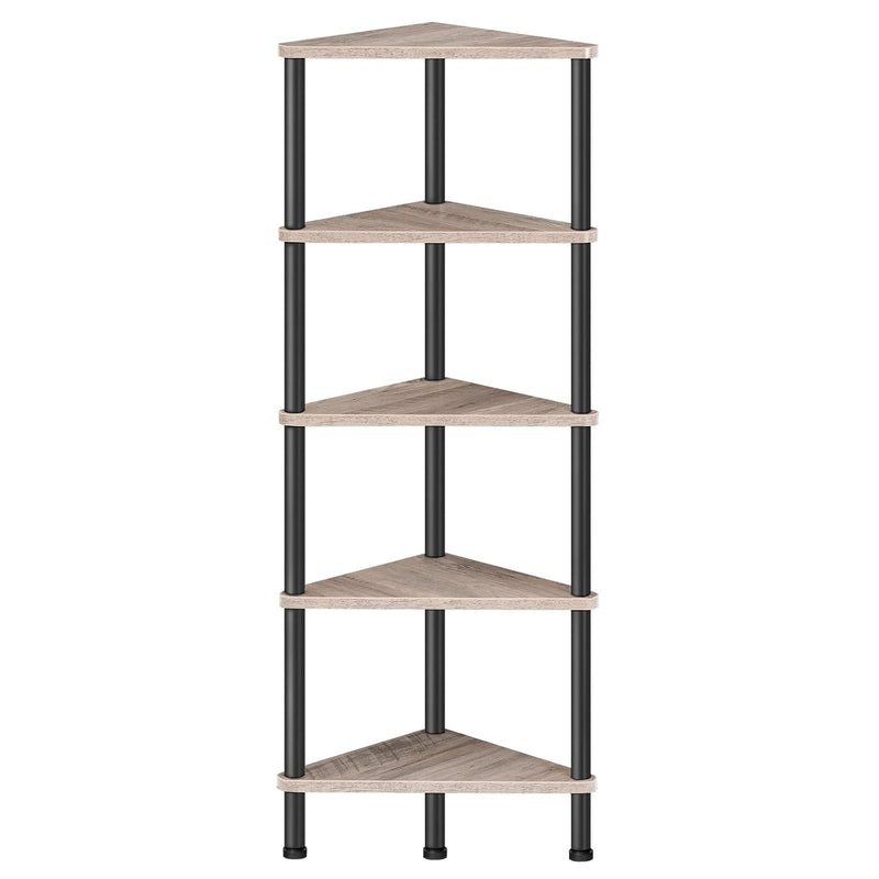 Corner Shelf, Industrial 5-Tier Wall Corner Bookshelf With Metal Frame, Corner