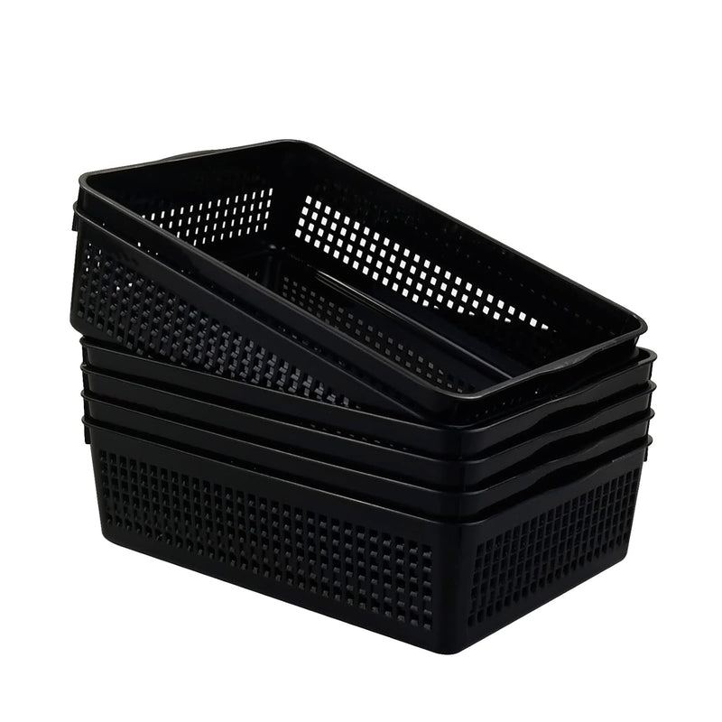 6-Pack Plastic Paper Storage Baskets Trays, Black A4 Storage Basket