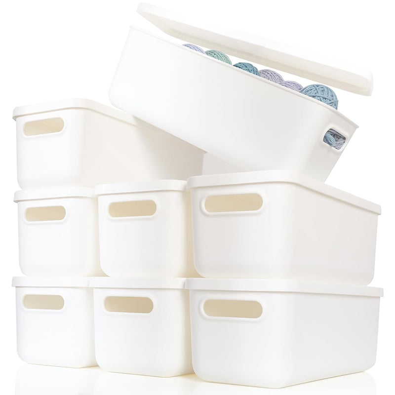 Plastic Storage Baskets With Lid Organizing Container Lidded Knit White Storage