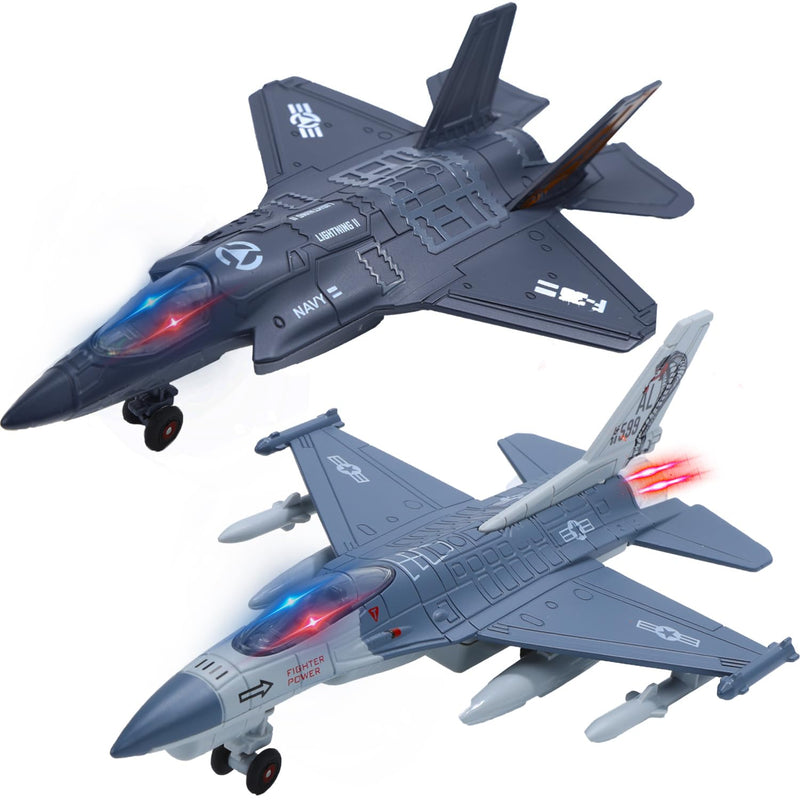 Double Metal Fighter Army Toy Airplane Model With Sound & Light, Pull Back