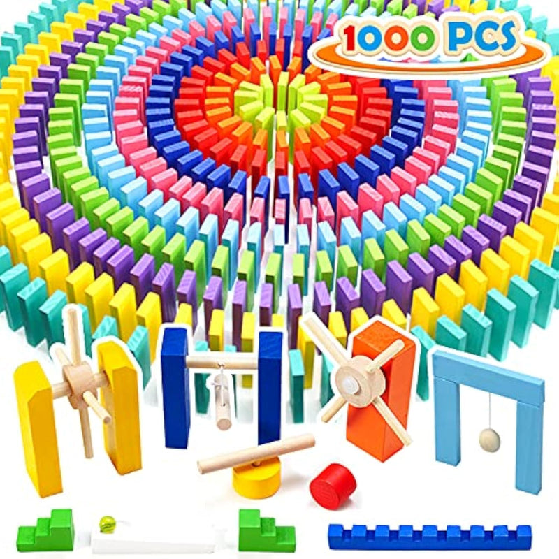 1000 Piece Dominoes Set For Kids With Extra 20 Blocks, Colorful Dominos Tiles For Building, Stacking, Racing, Tumbling, Wood Domino With Storage Bag And Box, Educational Toy
