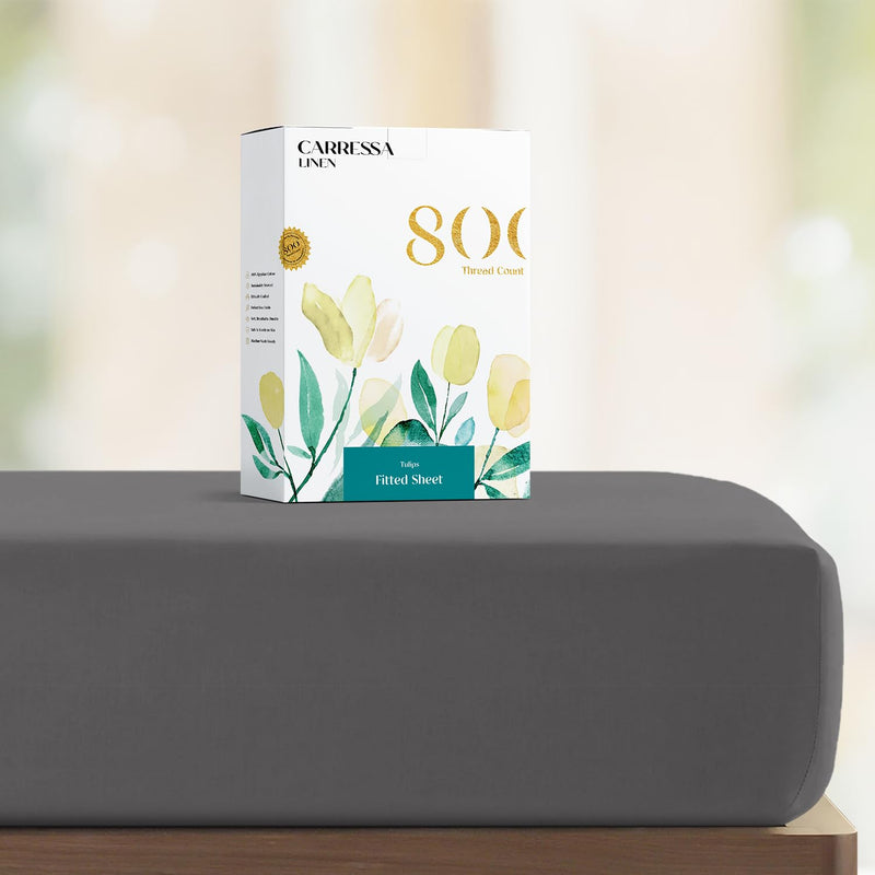 Egyptian Cotton 800 Thread Count, Dark Grey King Fitted Sheet With Elastic All
