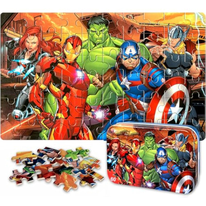 60 Piece Educational Puzzles For Kids Ages 4-8 Jigsaw Puzzle Games In Reusable Metal Box, Learning Toys With Extra Thick Safe Pieces For Boys & Girls