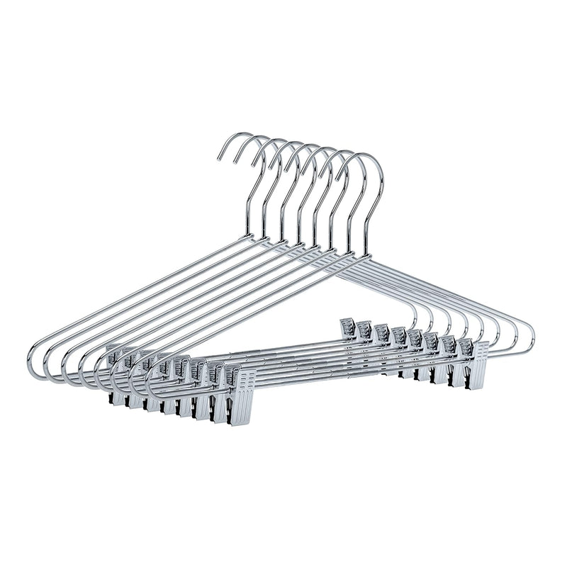 Quality Metal Pant/Skirt Blouse Hanger 10-Pack, Heavy-Duty Skirt Hangers With Cl