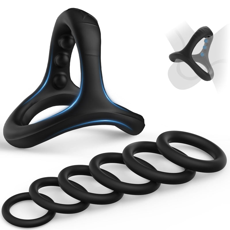 Silicone Cock Ring Sex Toys For Men Penis Rings Set With 7 Different Sizes For Erection Enhancing, Long Lasting Stronger Strechy Adult Toys For Men Or Couple (Black)