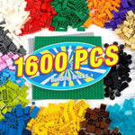 1600 Pieces Building Bricks, Building Bulk Block With 2 Packs 24X24 Studs Sticky Plate And 46Pcs Wheel Accessory - Compatible With All Major Bricks, Gfits For Kid - 18 Shape/16 Colo