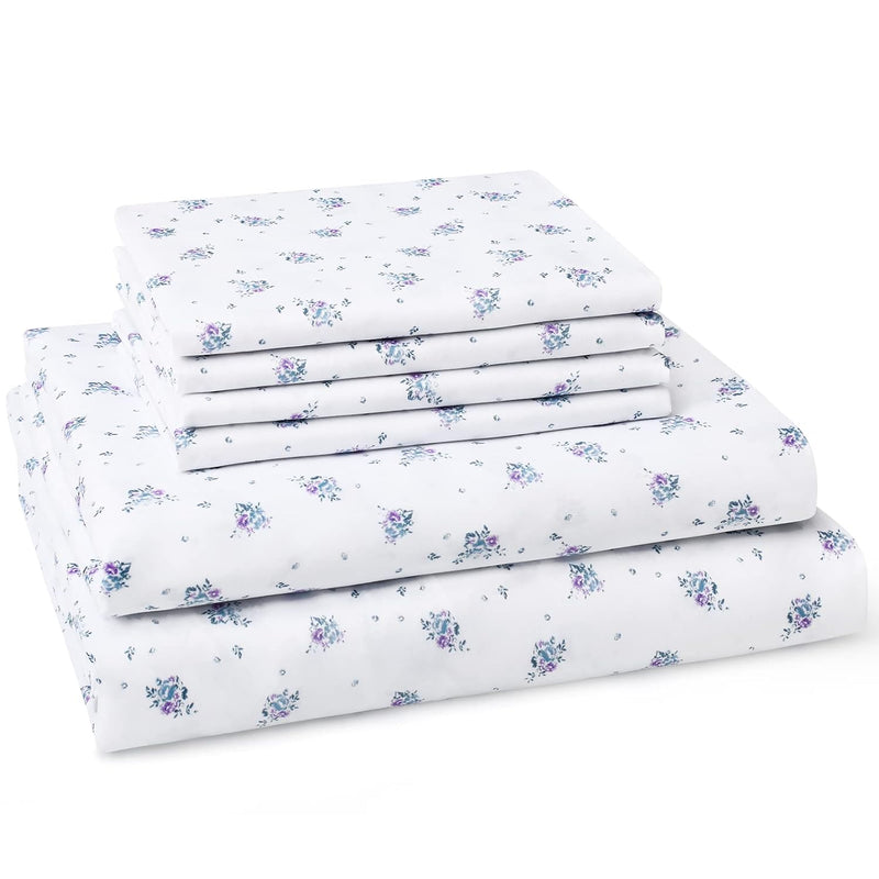 Purple Floral Printed Sheets Set 6 Pieces (King Size, Purple Flower), 15 Inch