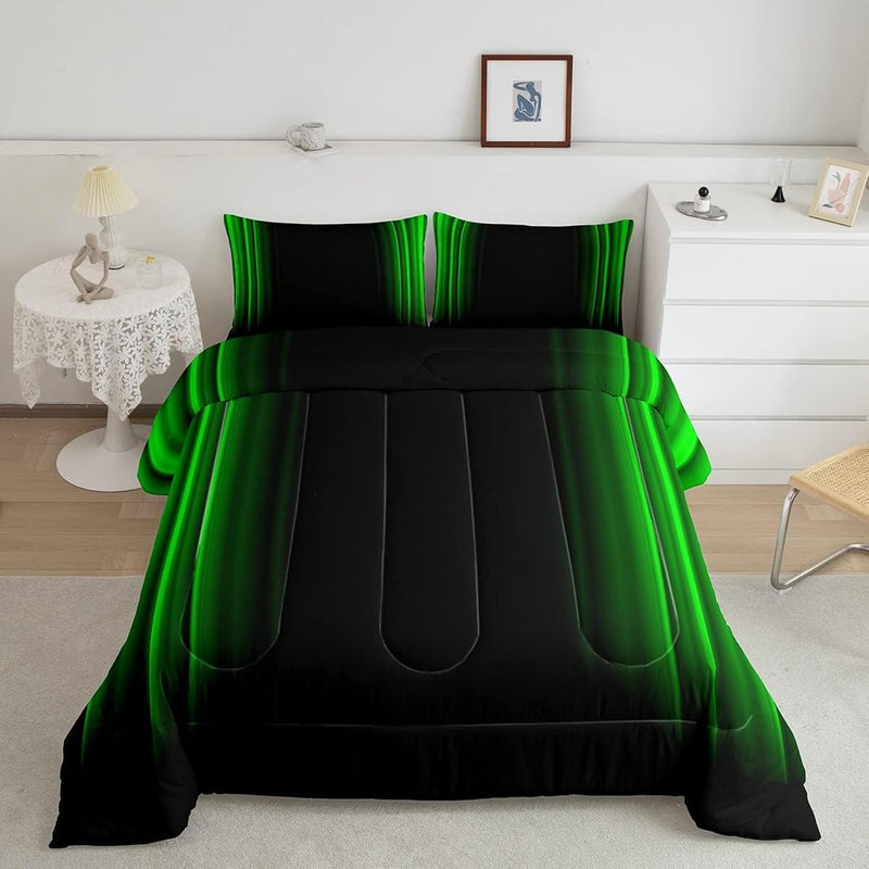 Geometric Abstract Ombre Bedding Bed Set Men Adults Teens Green And Black Stri