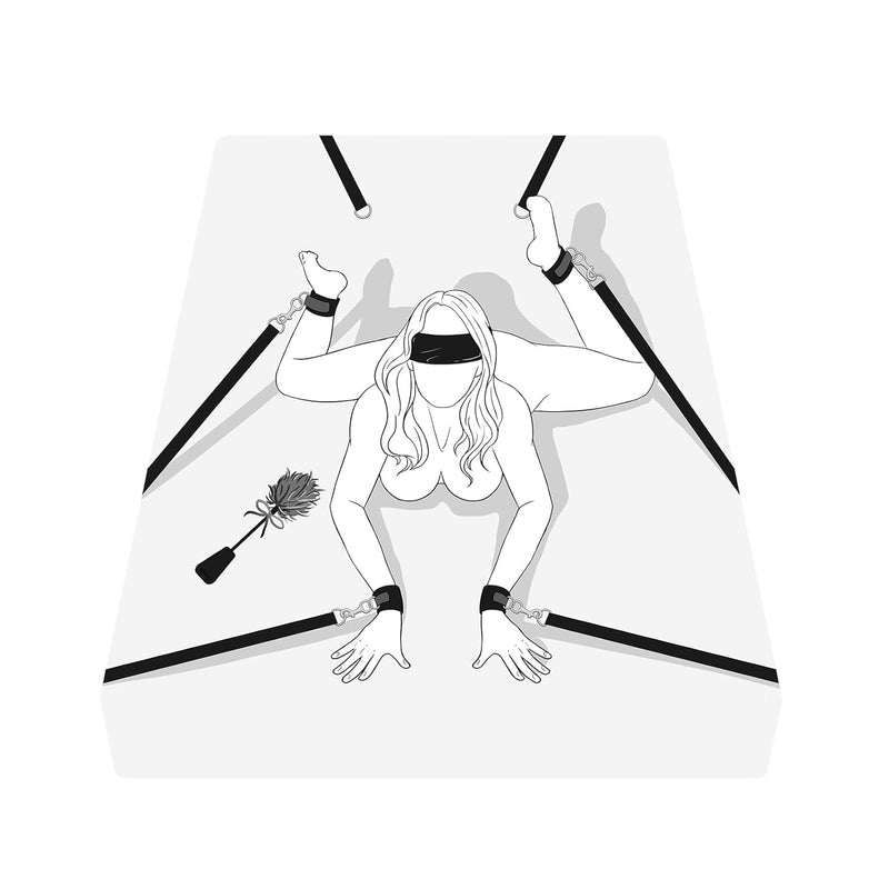 Bed Sex Bondage Kit Restraints - Under Mattress Bed Bondage Bdsm Sets With Wrist Ankle Cuffs And Tickler Blindfold Adult Sex Toys Games For Men Women And Couples | 2 Extra Straps | King Size