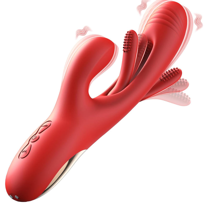 Vibrator Dildo Rabbit Sex Toys - G Spot Vibrator Massager For Women Clitoral Nipple Stimulation, 3 In 1 Sex Toys With 14 Vibration & 7 Tongue Licking Flapping, Adult Product Aurieel (Ruby)