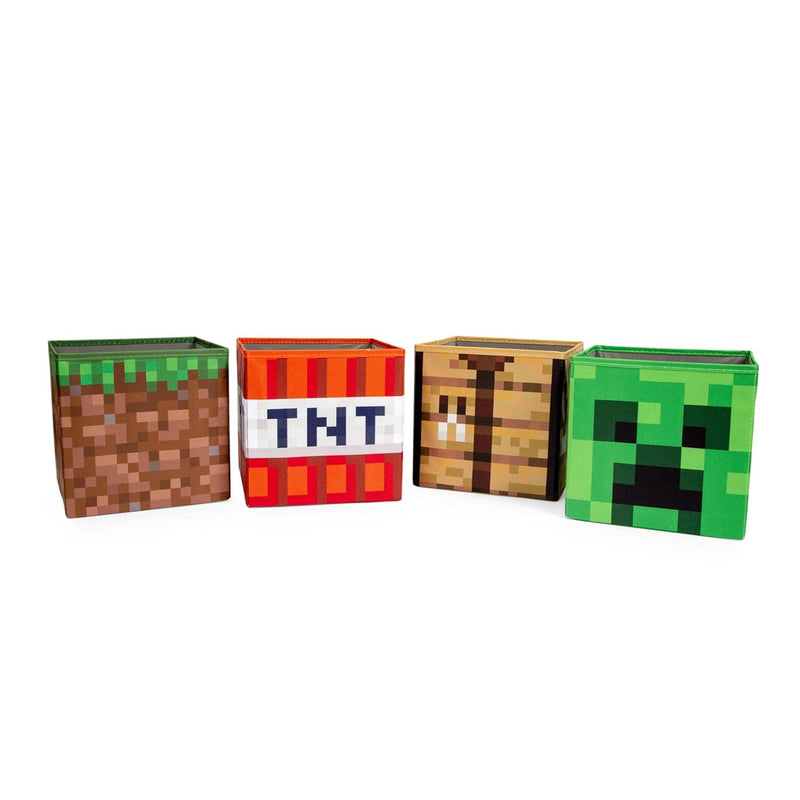 Minecraft 10-Inch Storage Set Of 4 Bins | Includes Creeper, Tnt, Grass, Crafting