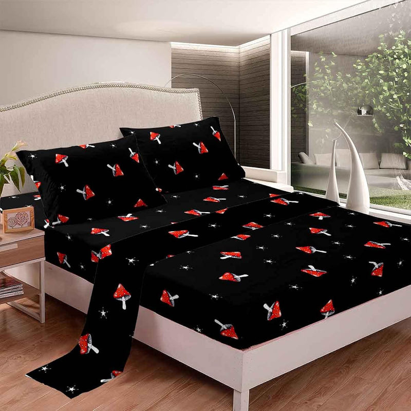 Cute Mushroom Bed Sheet Set Twin Size Kids Girls Bedding Set Lightweight Botan