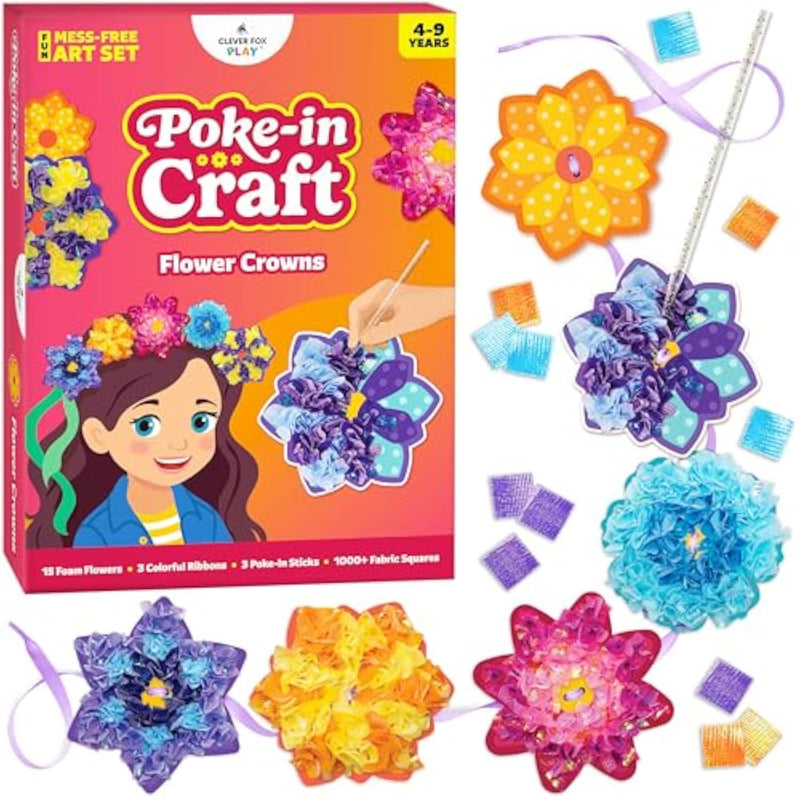 Poke-In Craft Flower Crowns, Poke Art for Kids Ages 4-8, Punch Tufting Kit for Mess-Free Fun