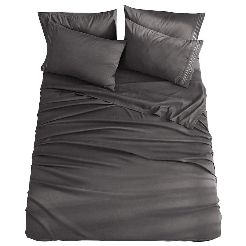 Bed Sheet Set Microfiber 1800 Threads Egyptian Super Soft Sheets 16-Inch Deep Pocket - Hypoallergenic - 6 Piece (Dark Grey, Queen)