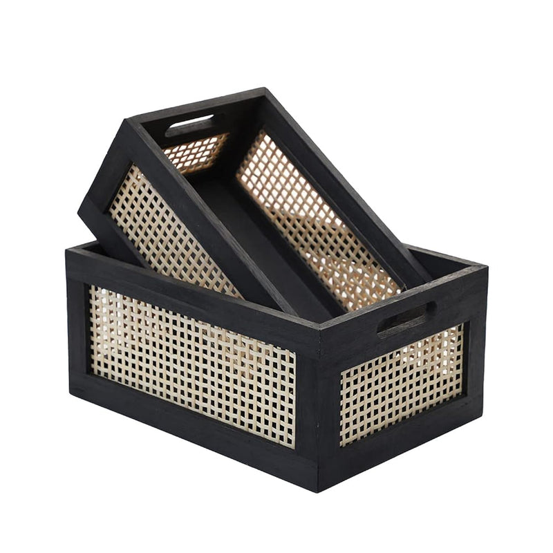 Desktop Storage Basket, Sundry Office Drawer Storage Box, Wood Frame Storage Bas