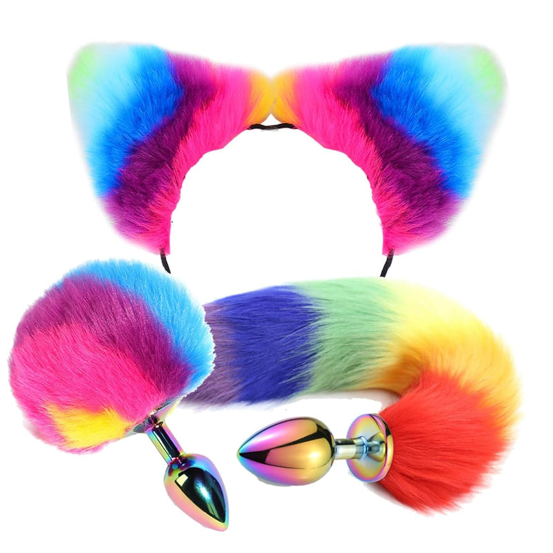 Rainbow Anal Plug Tail Set Fox Tail Roleplay Anal Plug Metal Butt Plug Colorful Anus Plug For Beginners Butt Plug Tail Adult Sex Toys For Women Men Couple Beginner Adult Sex Play