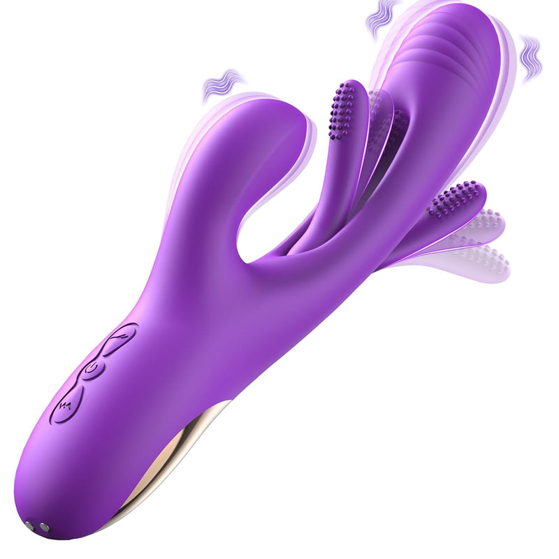 Vibrator Dildo Rabbit Sex Toys - G Spot Vibrator Massager For Women Clitoral Nipple Stimulation, 3 In 1 Sex Toys With 14 Vibration & 7 Tongue Licking Flapping, Adult Sex ToysPurple