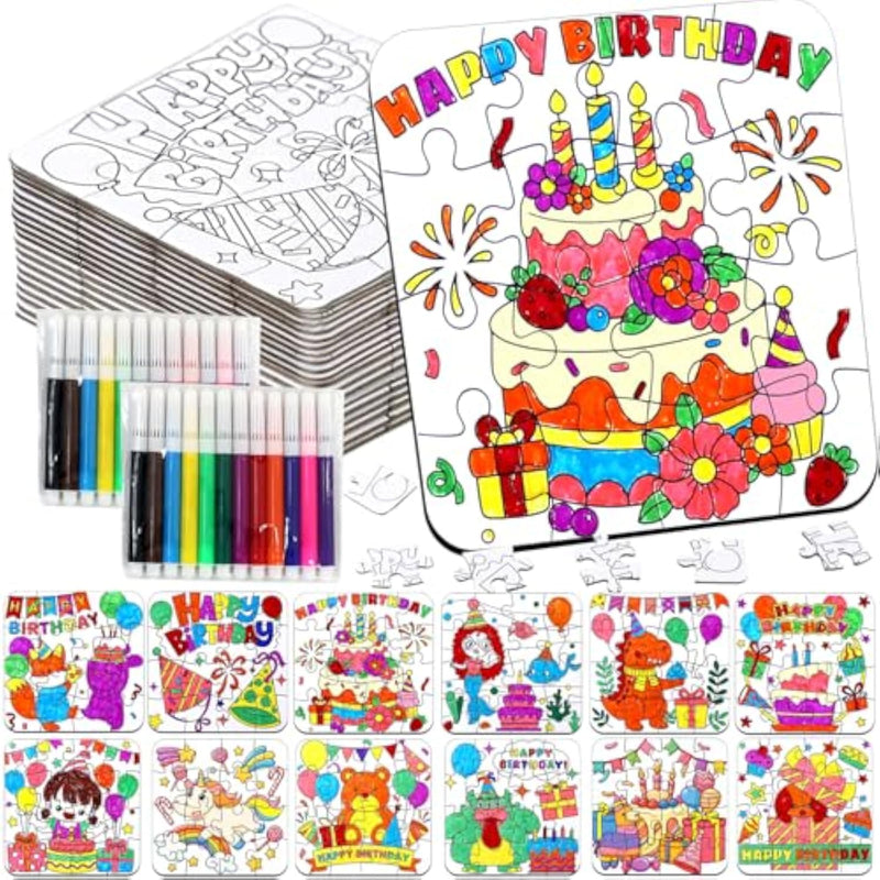 24 Sets Happy Birthday Crafts Puzzle for Kids Kit