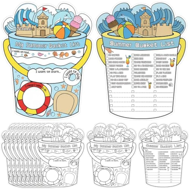 50 Pcs Summer Bucket List Coloring Posters for Kids, 15.5 Inch Classroom Craft