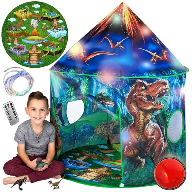 Dinosaur Pop Up Kids’ Play Tent By - Perfect For Indoor & Outdoor. Dinosaur Camping Tent For Toddlers, Boys&Girls. Includes Remote Controlled Lights, Roar Sound Button & 3 Different Toys