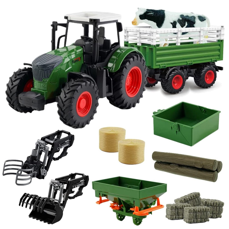 Farm Toys Tractor With Trailer 16.5 Inches Tractor Playset 1/24 Scale Gripp