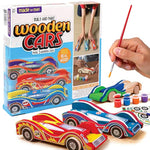 Build and Paint Your Own Wooden Toy Cars, DIY Wood Craft Kit, Easy to Assemble, 3 Vehicles