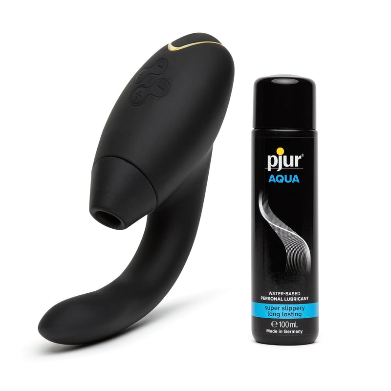 Insideout Black Dual Stimulation Pleasure Air Clitoris Stimulator Rabbit Vibrator & Pjur Aqua Water Based Personal Lubricant 3.4 Fl Oz - Female Sex Toys Bundle