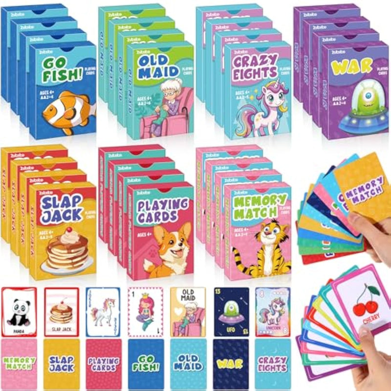 7 Pack Kids Card Games Gifts Bulk Classic Playing Card Game Set For Kids Includes Go Fish, Old Maid, Crazy Eights, Memory Match, Slap Jack, Playing Toy For Party Favors (Classic)