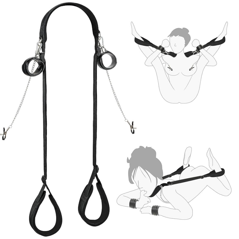 Sex Bondage Bdsm Kit, Wrist Cuffs Bed Restraints Set, Neck-To-Thigh/Ankle Sling, Adjustable Legs Straps & Handcuffs, Nipple Clamps With Chain, Bondaged Collars Adult Rope Sex Toys For Women Couples