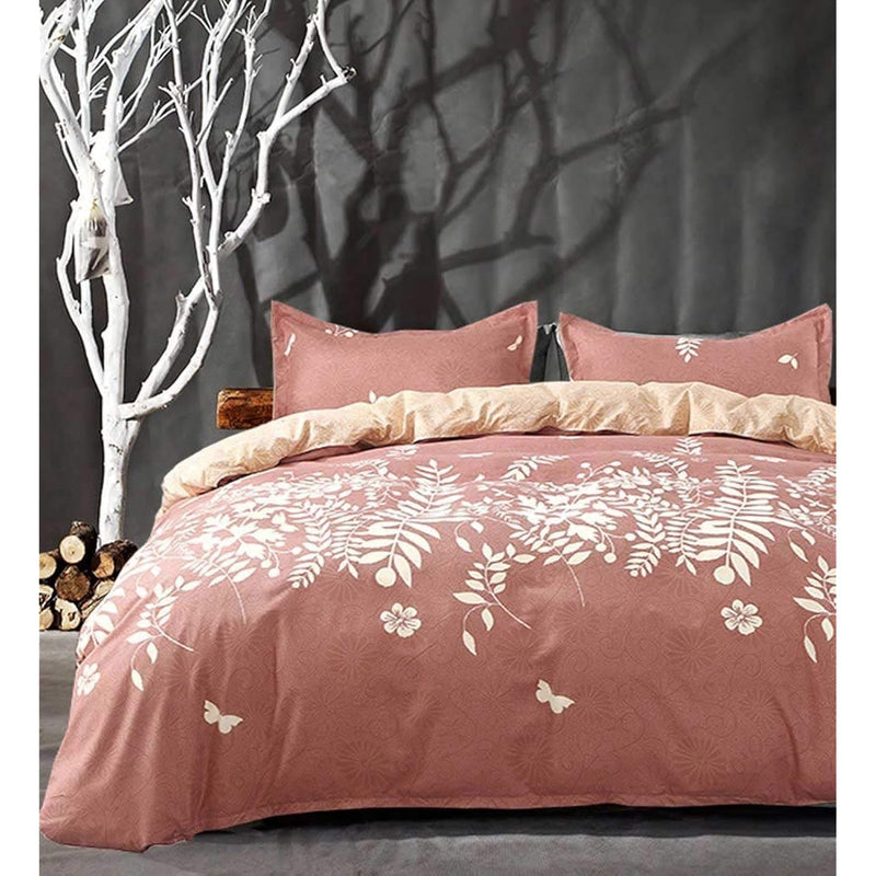Queen Size Comforter Set, Coral Leaf Floral Print Pattern Reversible Down Alte