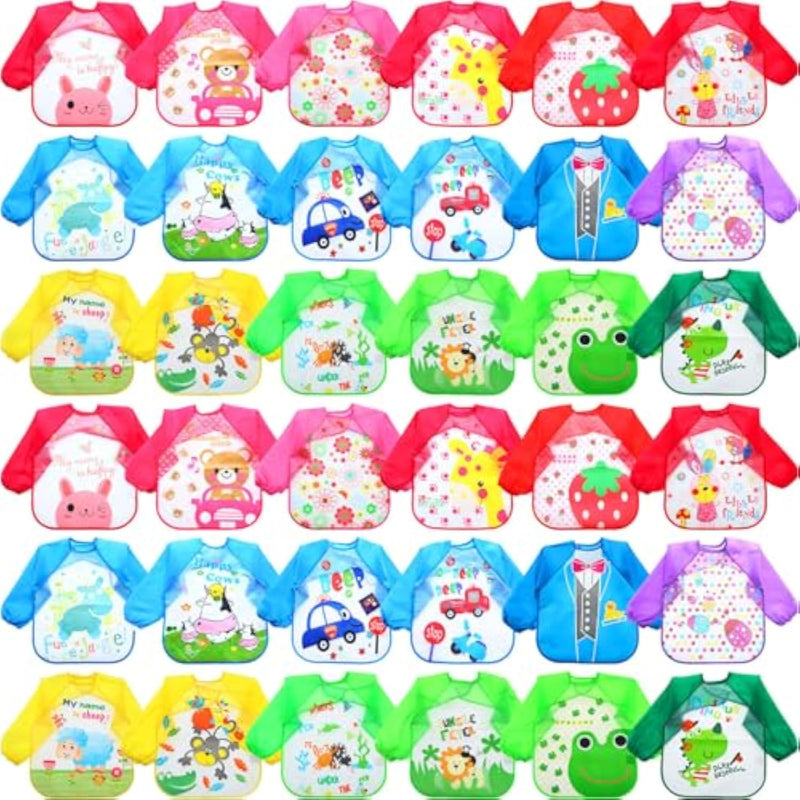 36 Pcs Waterproof Kids Art Smocks, Long Sleeve Painting Aprons for Crafts