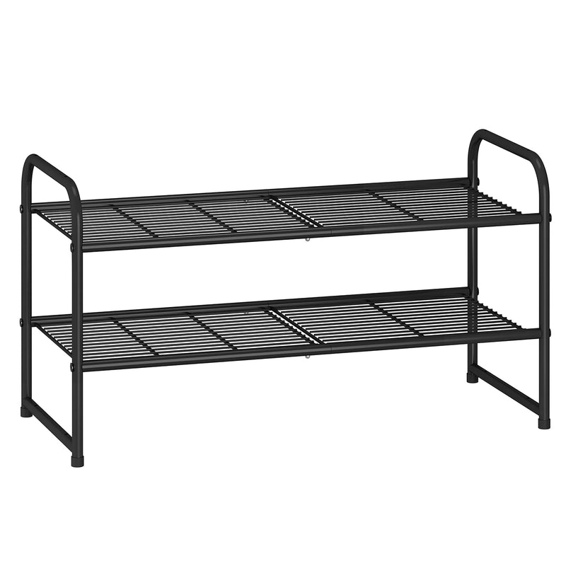 2-Tier Stackable Shoe Rack, Metal Shoe Shelf Storage Organizer, Black