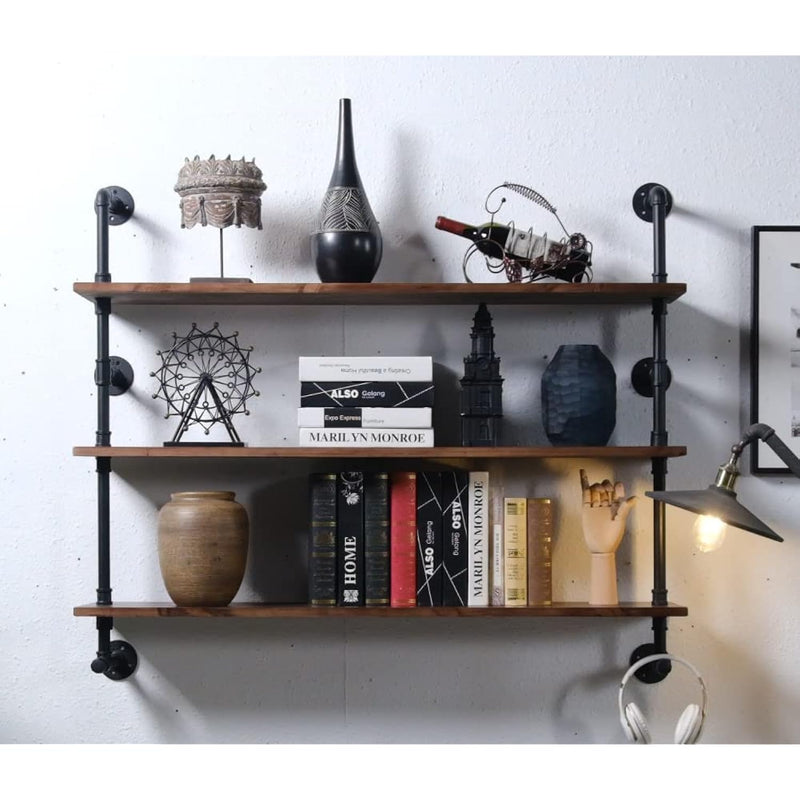 Industrial Pipe Wall Shelves Pipe Shelving With Real Wood Plank ,36 Inches Flo