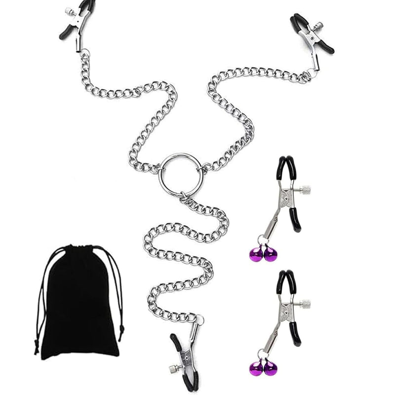 Adjustable Nipple Clamps With Metal Chain Non-Piercing Nipple Clips On Nipple Rings Decorative For Single, Women, Men, Couples Pleasure