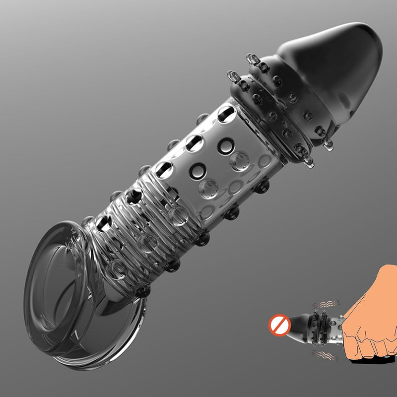 Reusable Penis Sleeve Penis Ring Cock Sleeve, Multi-Stage Design Stimulation Spiral Penis Ring, Extend 2.4 Inch Black Penis Ring Extender Super Soft Penis Enlarger For Couples Dildo Sex Toy