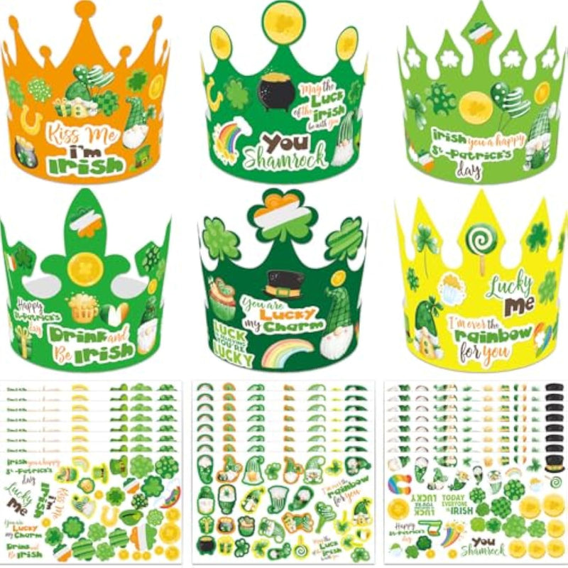 24 Pack St. Patrick's Day Crown Craft Kit with Shamrock Hats & Stickers