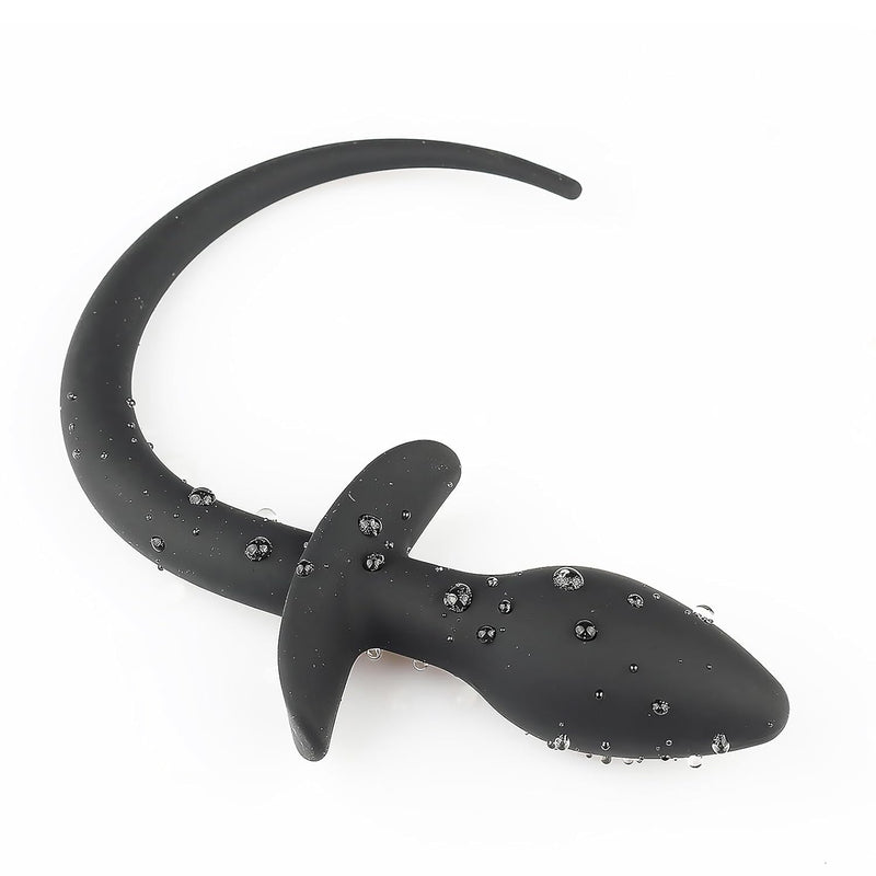 Black Silicone Butt Anal Plug With Imitation Dog Tail For Adult Play, 3Cm Buttplug With 22Cm Puppy Tail, Waterproof Sexy Tail Plug For Couples Beginners, Sm Sex Toys Flirt For Men Women