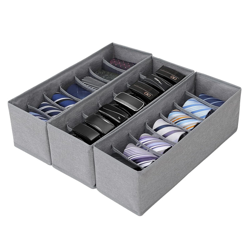 Belt Organizer, 3 Pack Fabric Drawer Organizer,7 Grids Tie Organizer For Closet