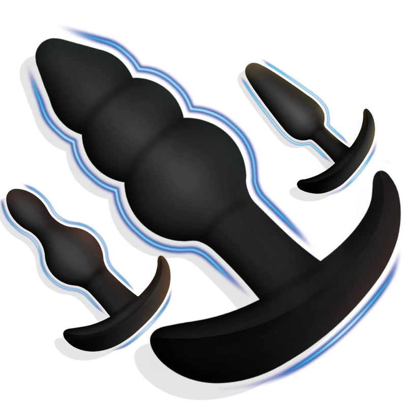 Silicone Anal Plug, 3 Silicone Anal Beads Plugs Kit With Flared Base Prostate Sex Toy,For Beginners Advanced Users