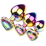 Colorful Rainbow Gradient Anal Butt Plug Colorful Butt Plug Rainbow Crystal Metal Princess Rainbow Butt Plug for Women Sex Gift (Heart)