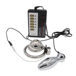 Hollow Male Chastity Cage Sm Chastity Lock Shock Metal Anal Plug Adult Sex Toy Shock Set