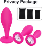 3PCS Jeweled Silicone Anal Plug Set, Training Kit for Men & Women (Pink)