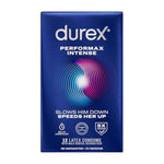 Condoms, Ultra Fine, Ribbed, Dotted with Delay Lubricant, Durex Performax Intense Natural Rubber Latex Condoms, 12 Count, Contains Desensitizing Lube for Men