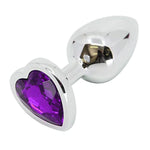 Jeweled Metal Heart Butt Plug Medium Dark Purple