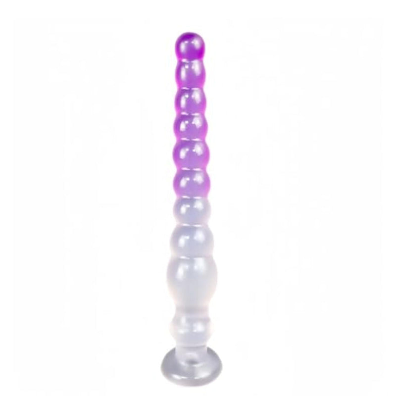 Long Beaded Anal Plug Dildo Adult Sex Toys with Suction Cup, 10 Beads Butt Plug Stimulation Soft Flexible Waterproof Massage Anal Masturbator for Men and Women Pleasure (Transparent Purple, Small)