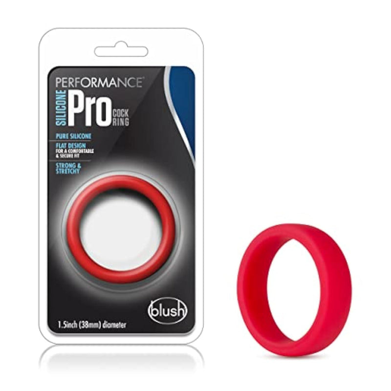 Blush Performance Pro Silicone Cock Ring - 1.5” Inner Diameter - Pliable for Secure Fit Penis Ring - No Pinch Roll Flat Design - UltraSilk Smooth Soft Stretchy Red C Ring Adult Sex Toy for Men Couples