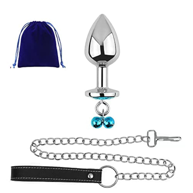 Metal Bell Anal Butt Plug Prostate Trainer Training Plugs Sex Toy with Traction Chain for Couple Women Men Blue